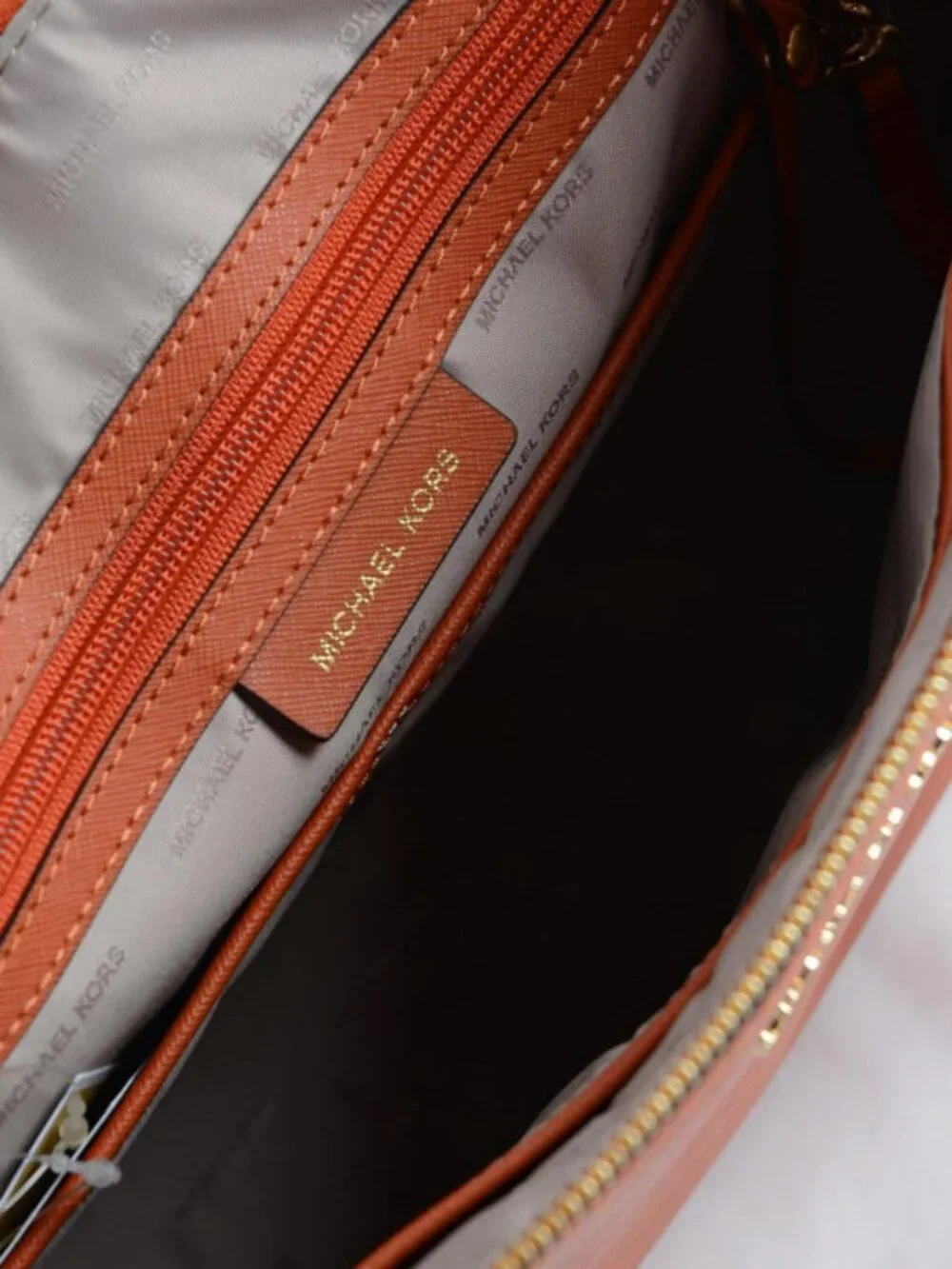 Michael Kors Orange Saffiano Leather Jet Set Tote Handbag